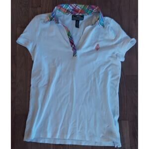 Womens Lauren Ralph Lauren Active Rainbow Plaid Collar Prep Shirt Size Med